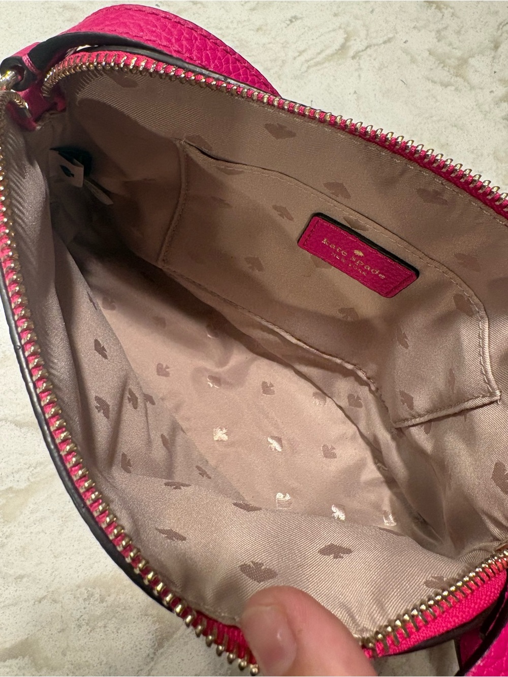 kate spade Hot Pink Leather Cosmetic Pouch with Gold-Tone Zipper